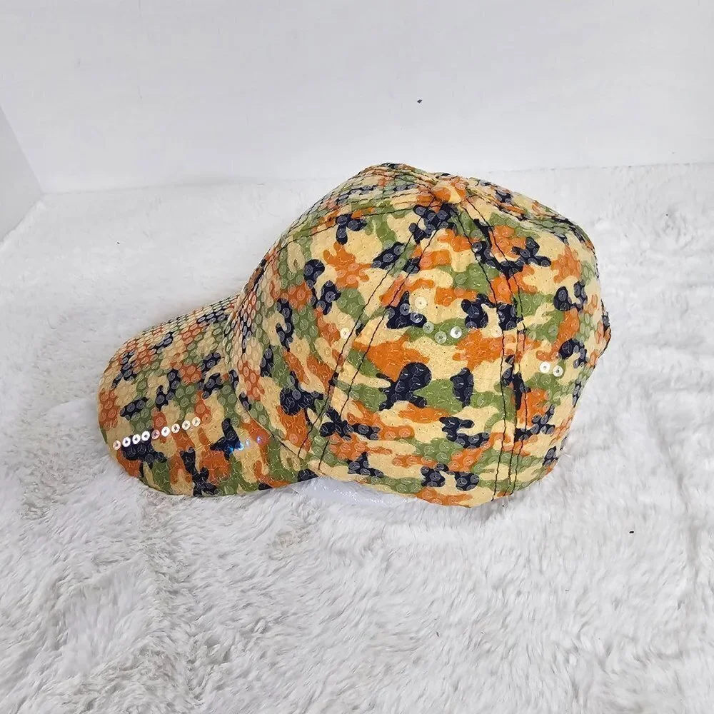 Unbranded Orange Green Camo Sequin Military Baseball Cap